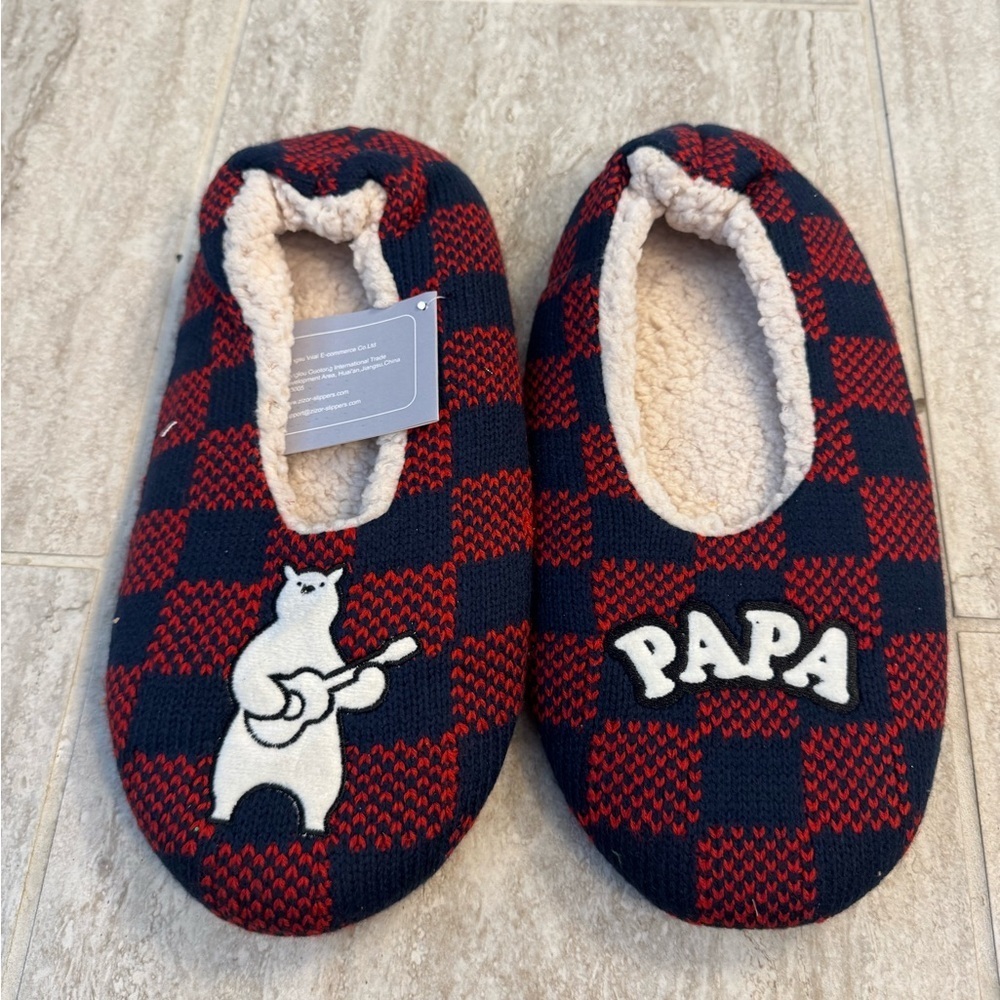 Papa Bear Plaid Sherpa Slippers